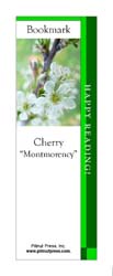 This bookmark depicts a Montmorency Cherry blossom.