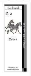 This bookmark depicts the letter Z and two Zebras.
